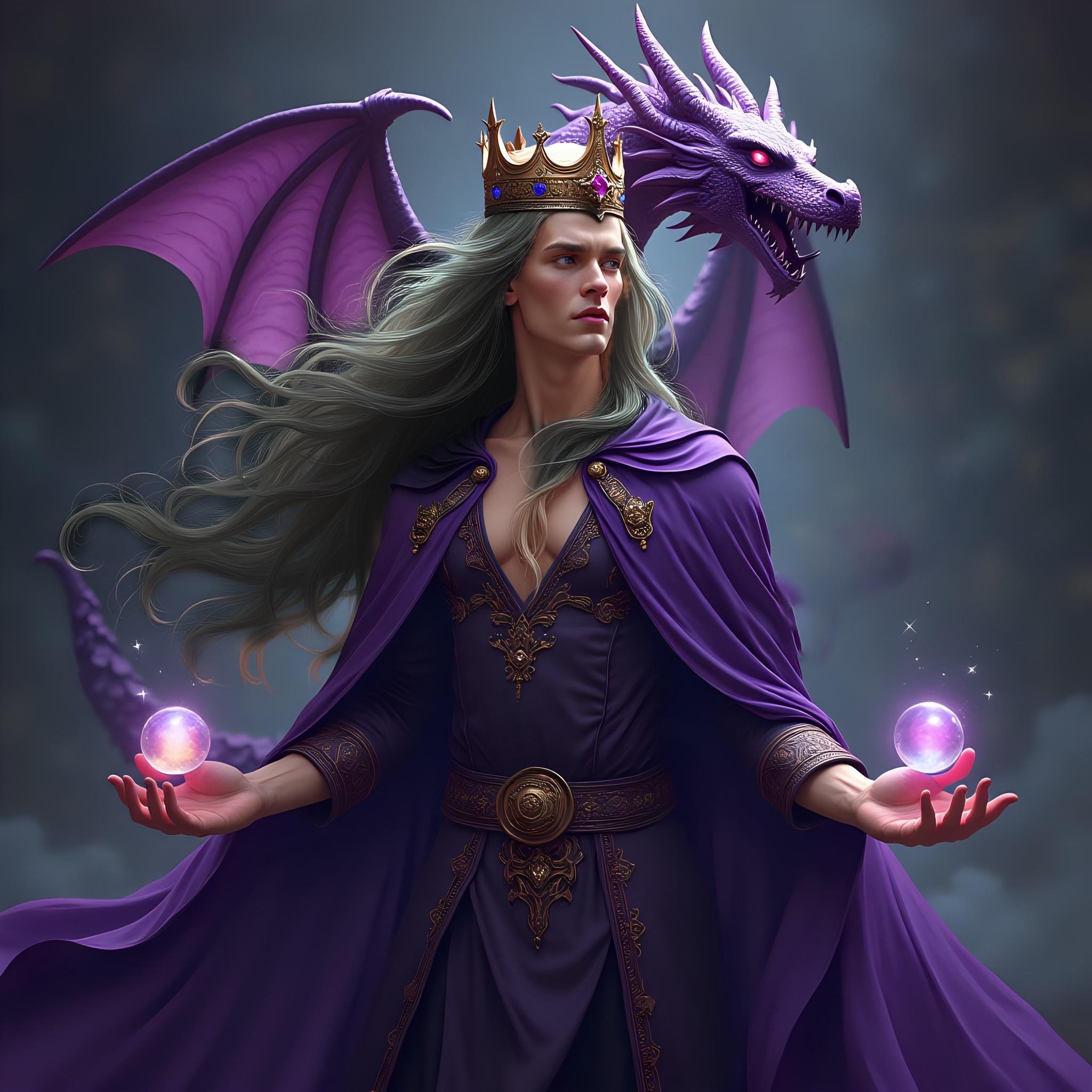 5D purple male wizard with dragon Diamond Painting, Square RESIN Gem Art (50x50)