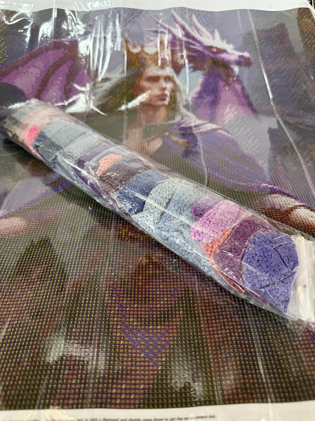 5D purple male wizard with dragon Diamond Painting, Square RESIN Gem Art (50x50)