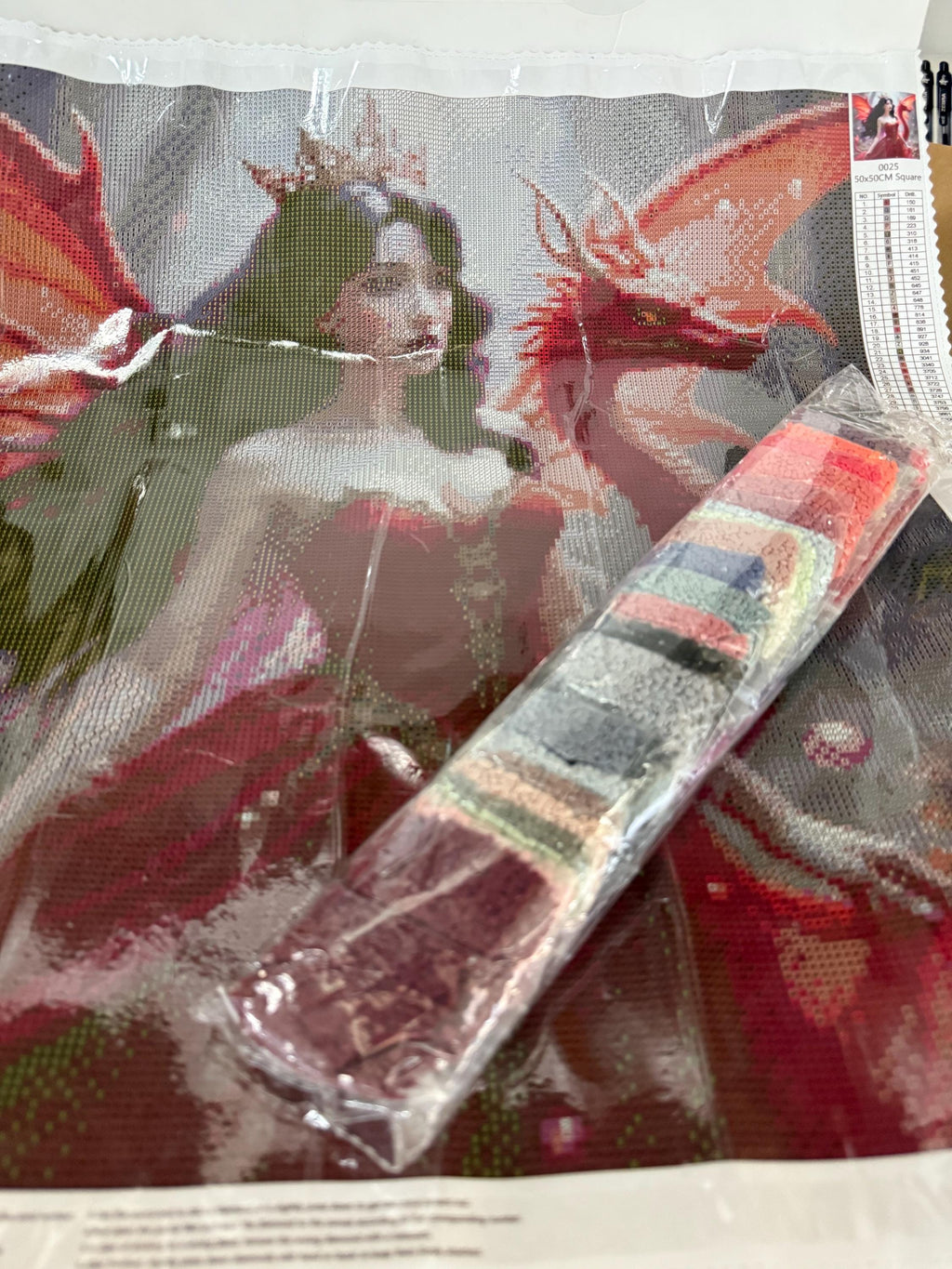 5D red fairy with dragon Diamond Painting, Square RESIN Gem Art (50x50)