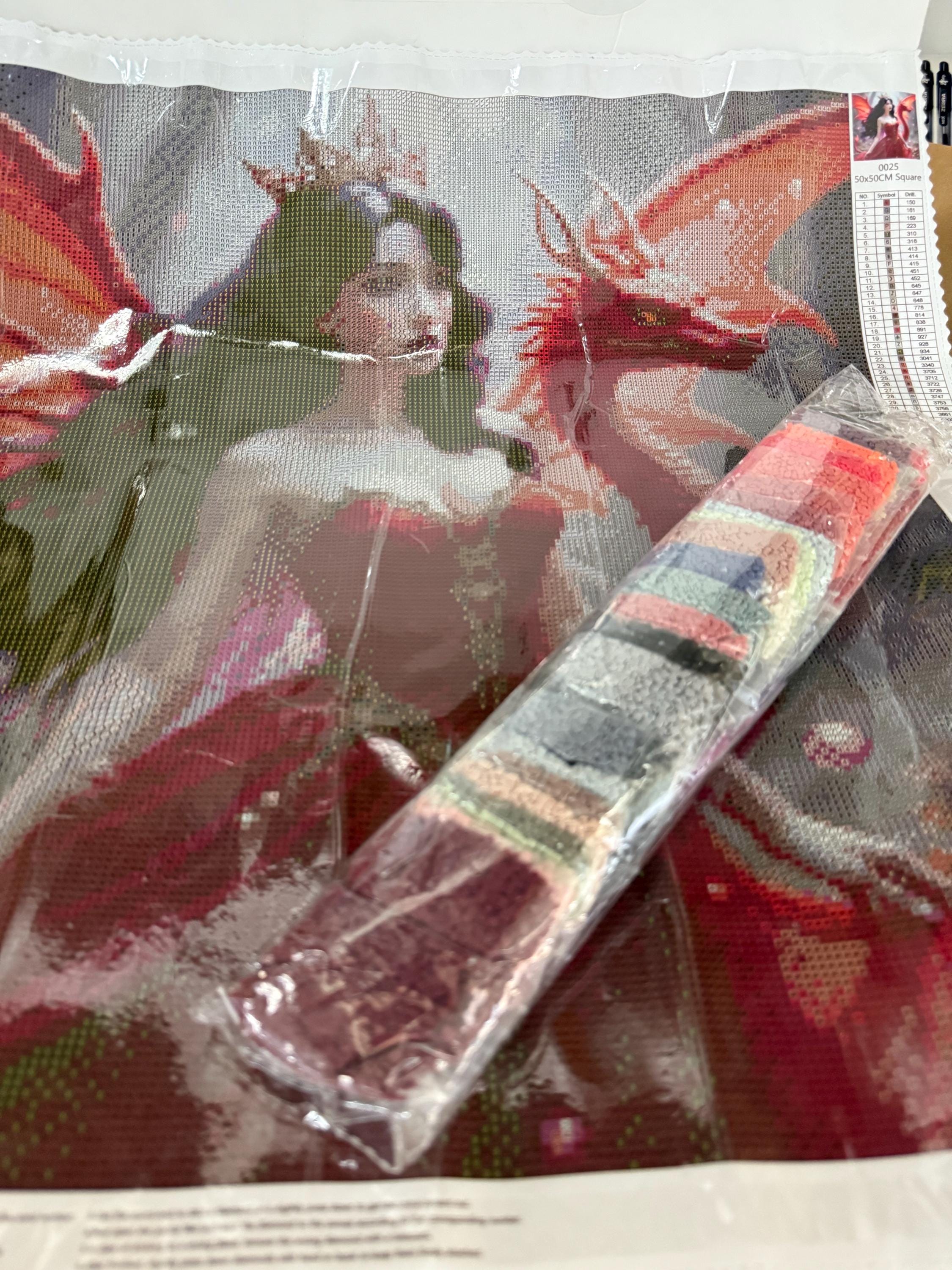 5D red fairy with dragon Diamond Painting, Square RESIN Gem Art (50x50)