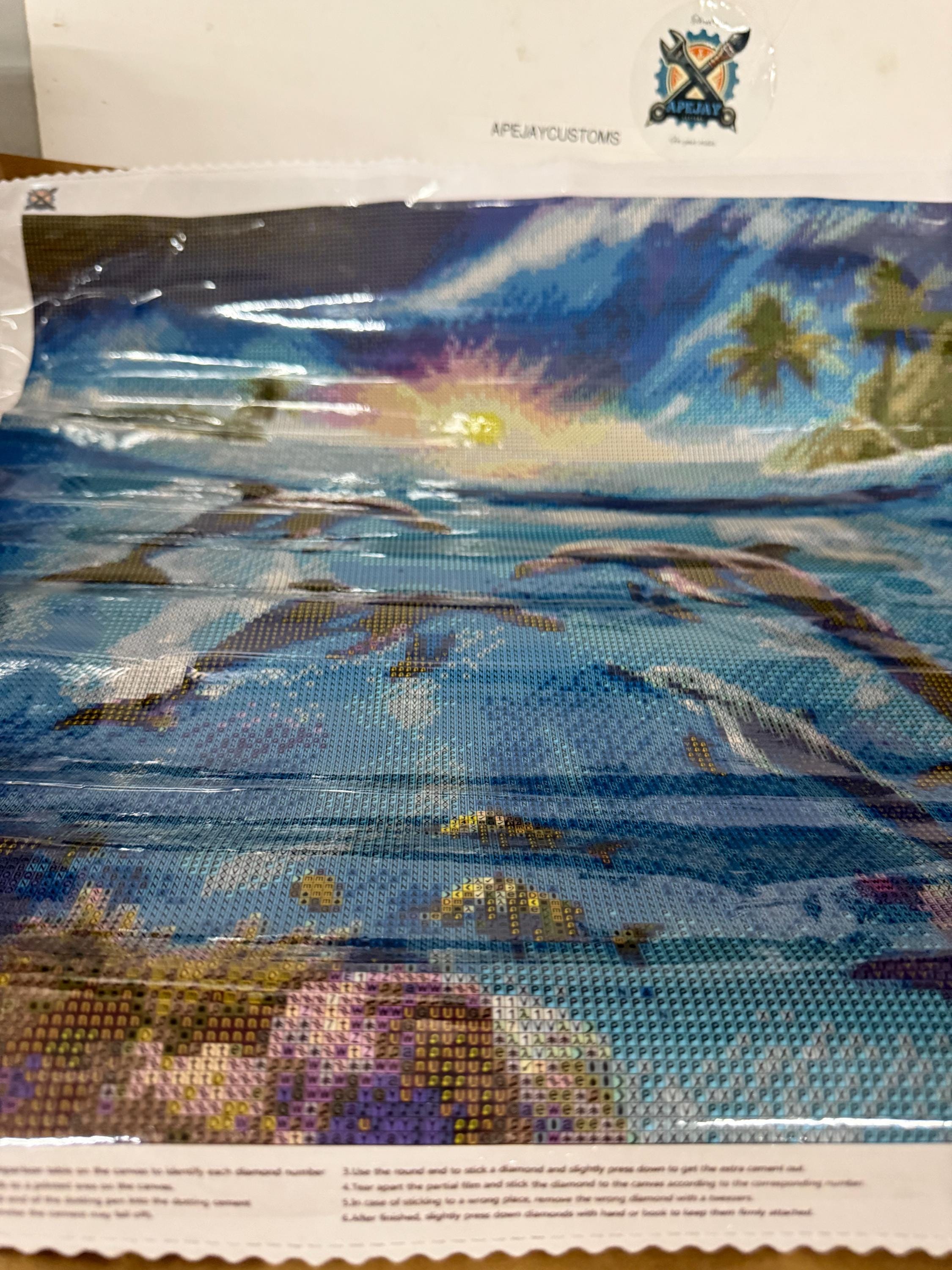 5D Magical dolphins playing Diamond Painting, Square RESIN Gem Art (50x50)