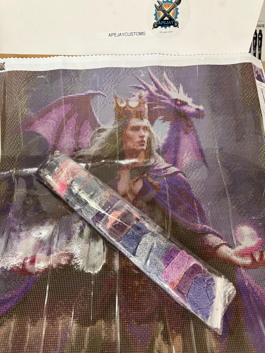 5D purple male wizard with dragon Diamond Painting, Square RESIN Gem Art (50x50)