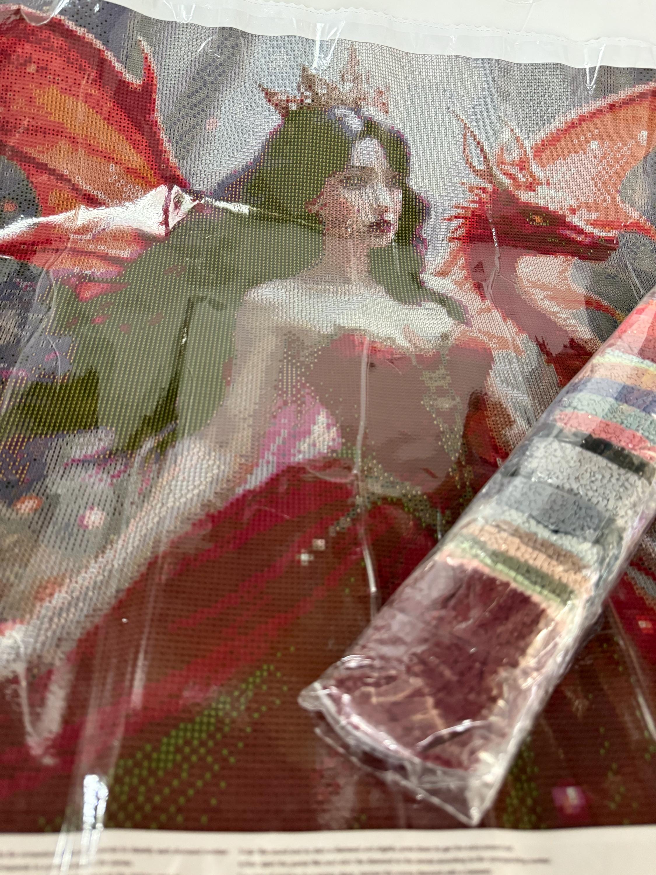 5D red fairy with dragon Diamond Painting, Square RESIN Gem Art (50x50)