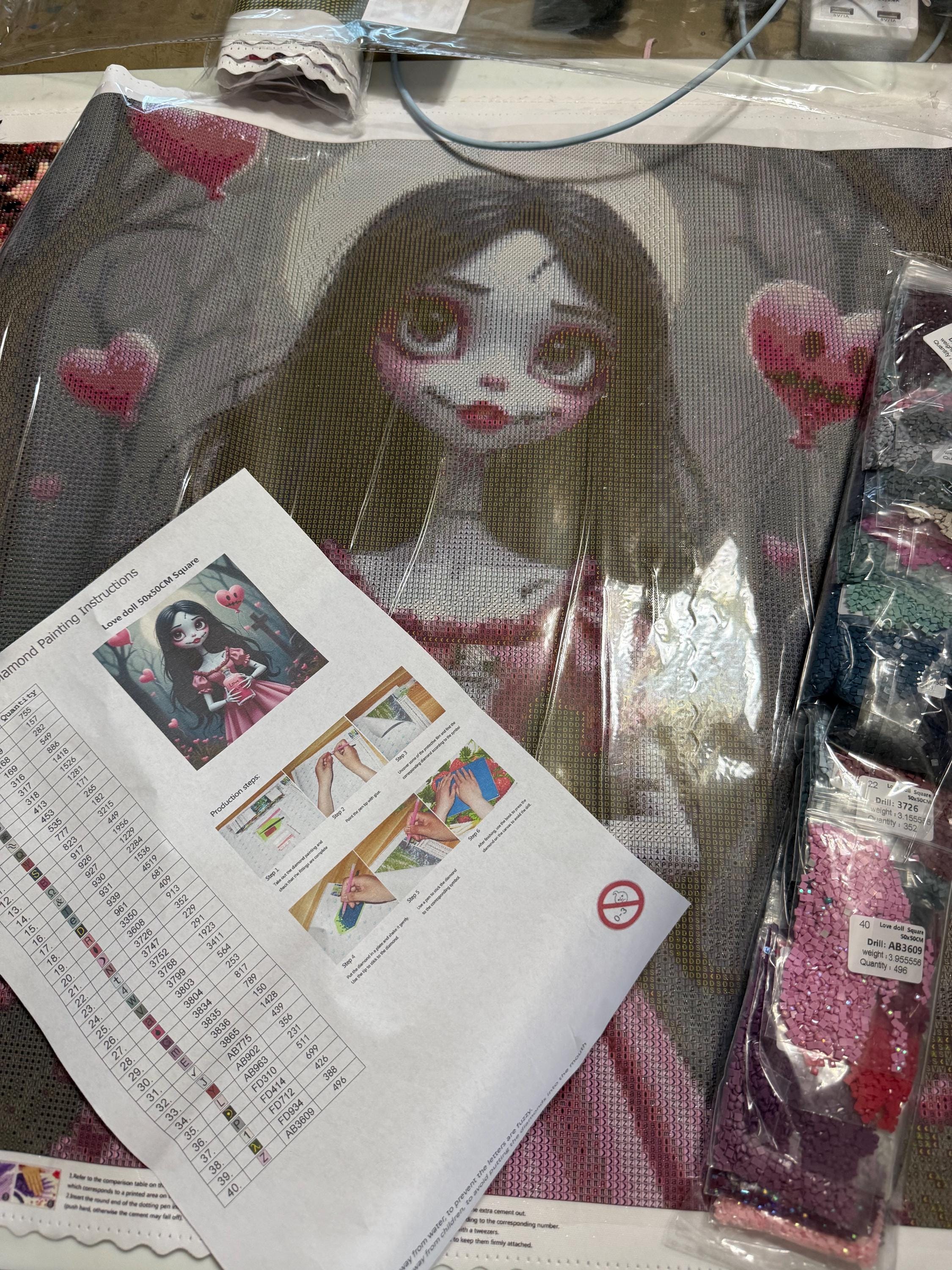 5D Love Doll Diamond Painting, square Gem Art (50x50)