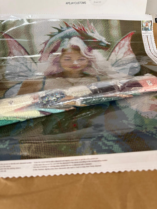 5D pastel fairy with dragon Diamond Painting, Square RESIN Gem Art (50x50)