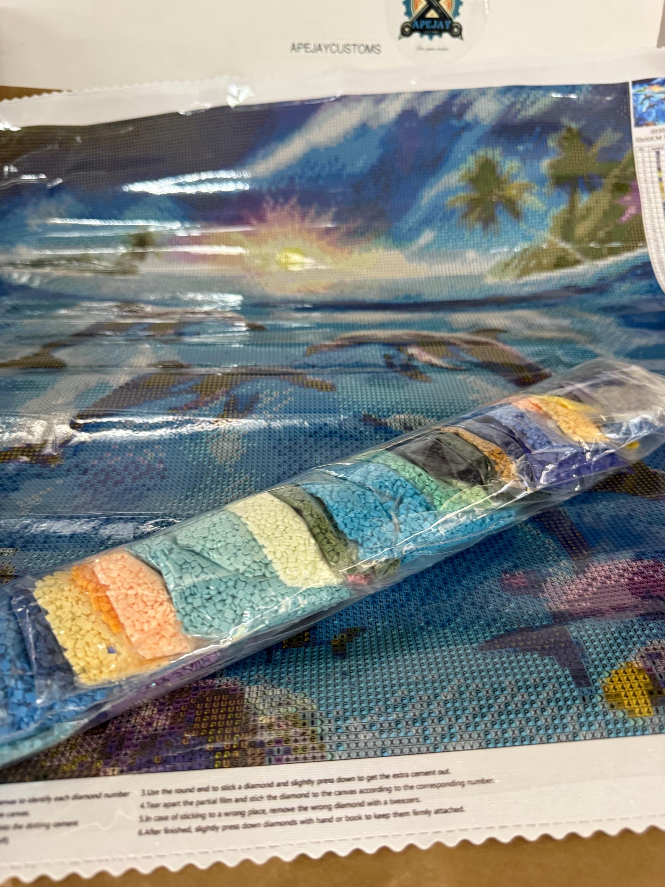 5D Magical dolphins playing Diamond Painting, Square RESIN Gem Art (50x50)