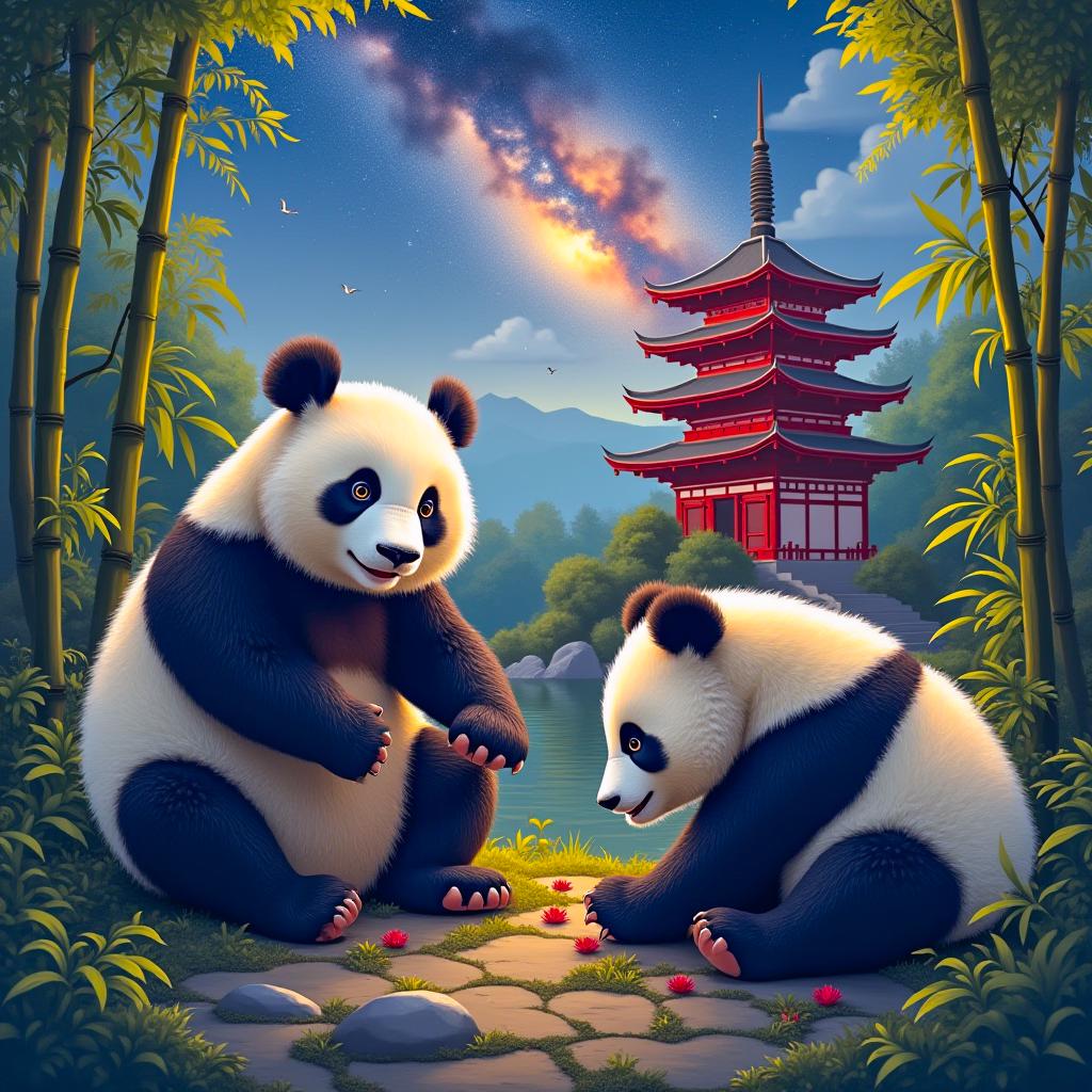5D panda paradise Diamond Painting, roundGem Art (50x50)