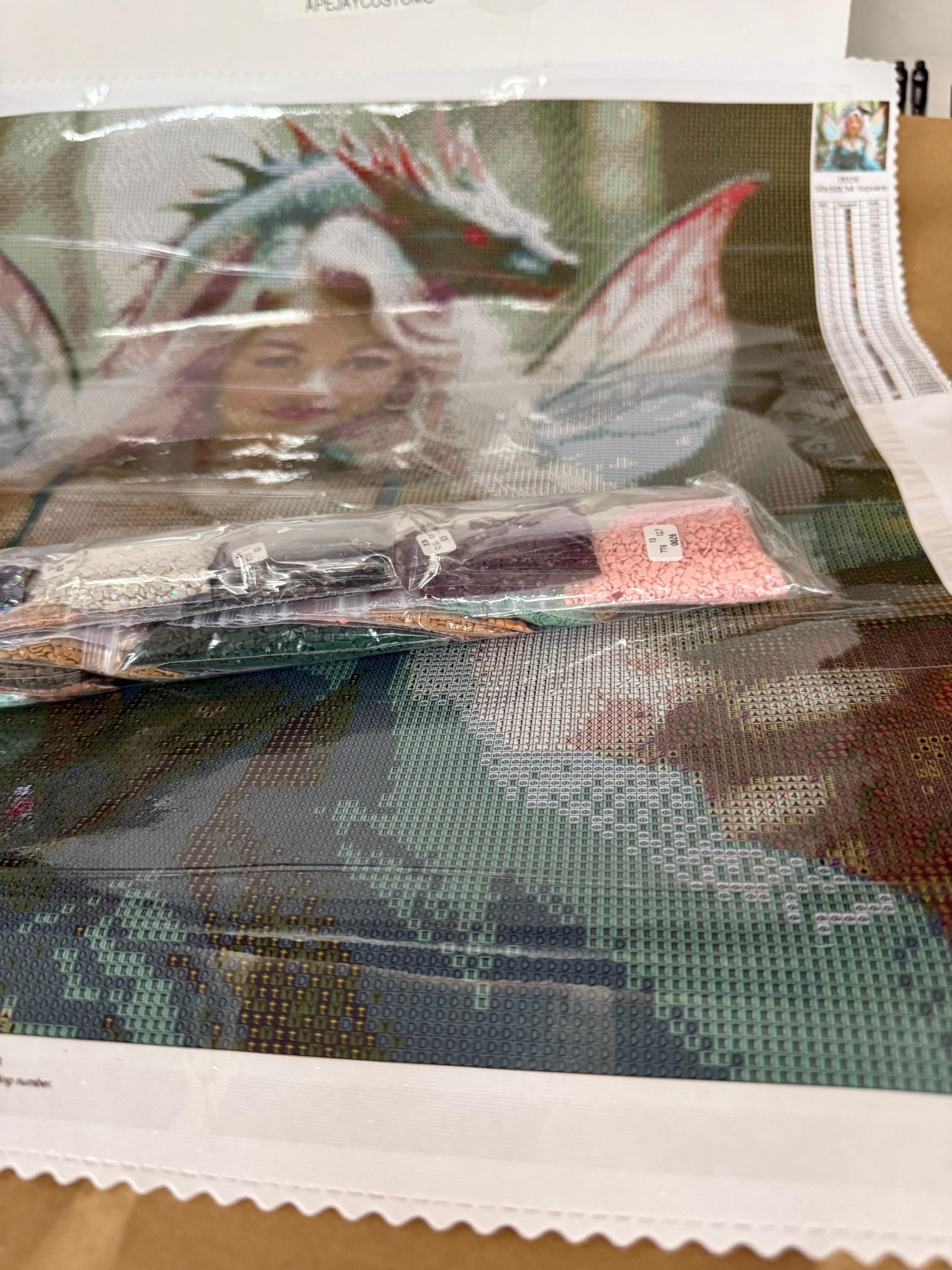 5D pastel fairy with dragon Diamond Painting, Square RESIN Gem Art (50x50)