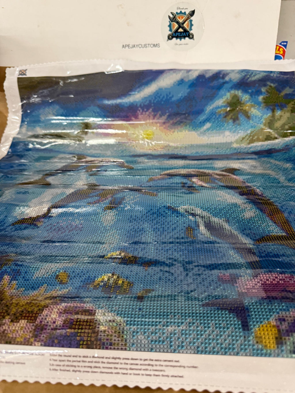 5D Magical dolphins playing Diamond Painting, Square RESIN Gem Art (50x50)