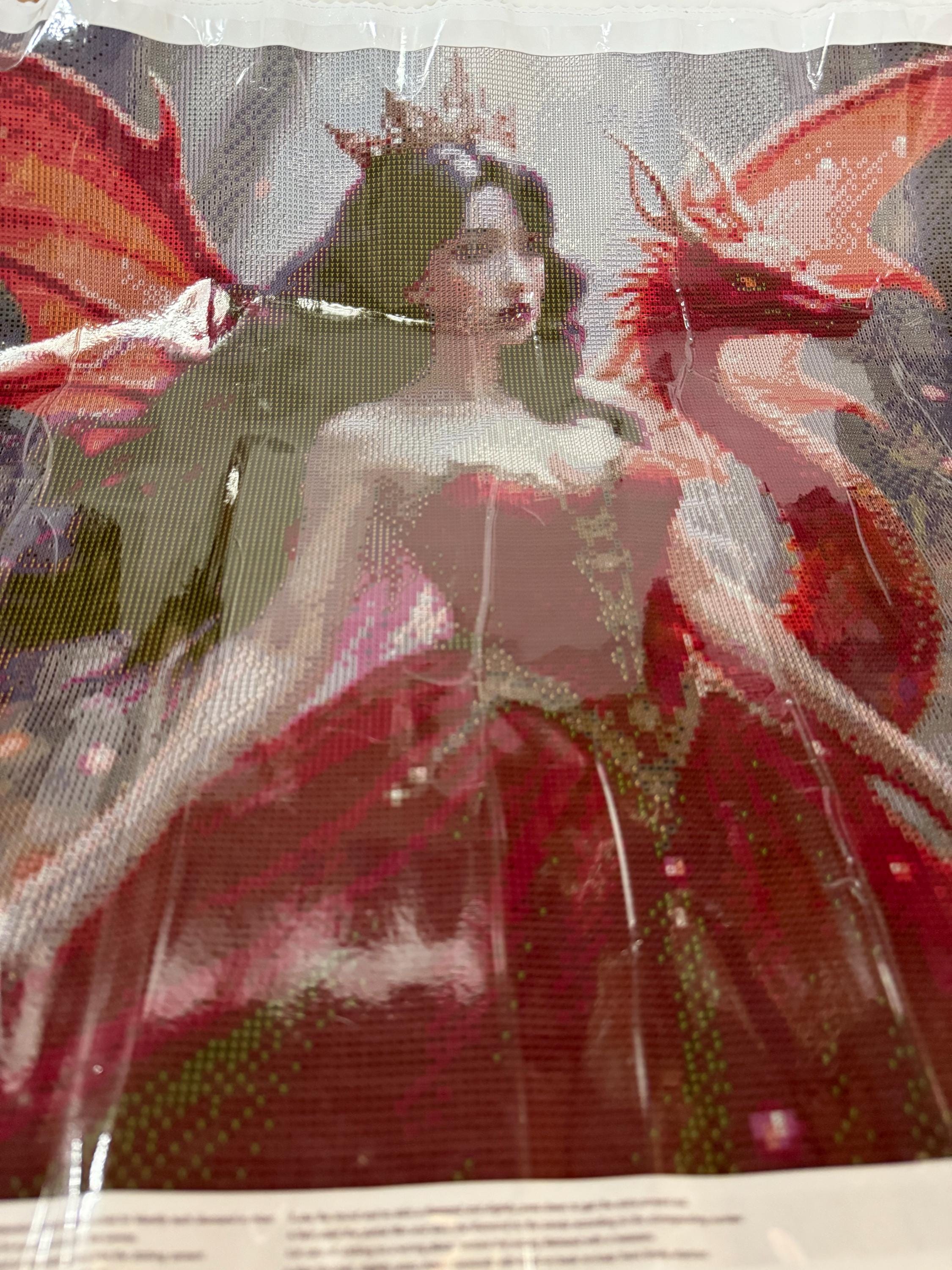 5D red fairy with dragon Diamond Painting, Square RESIN Gem Art (50x50)