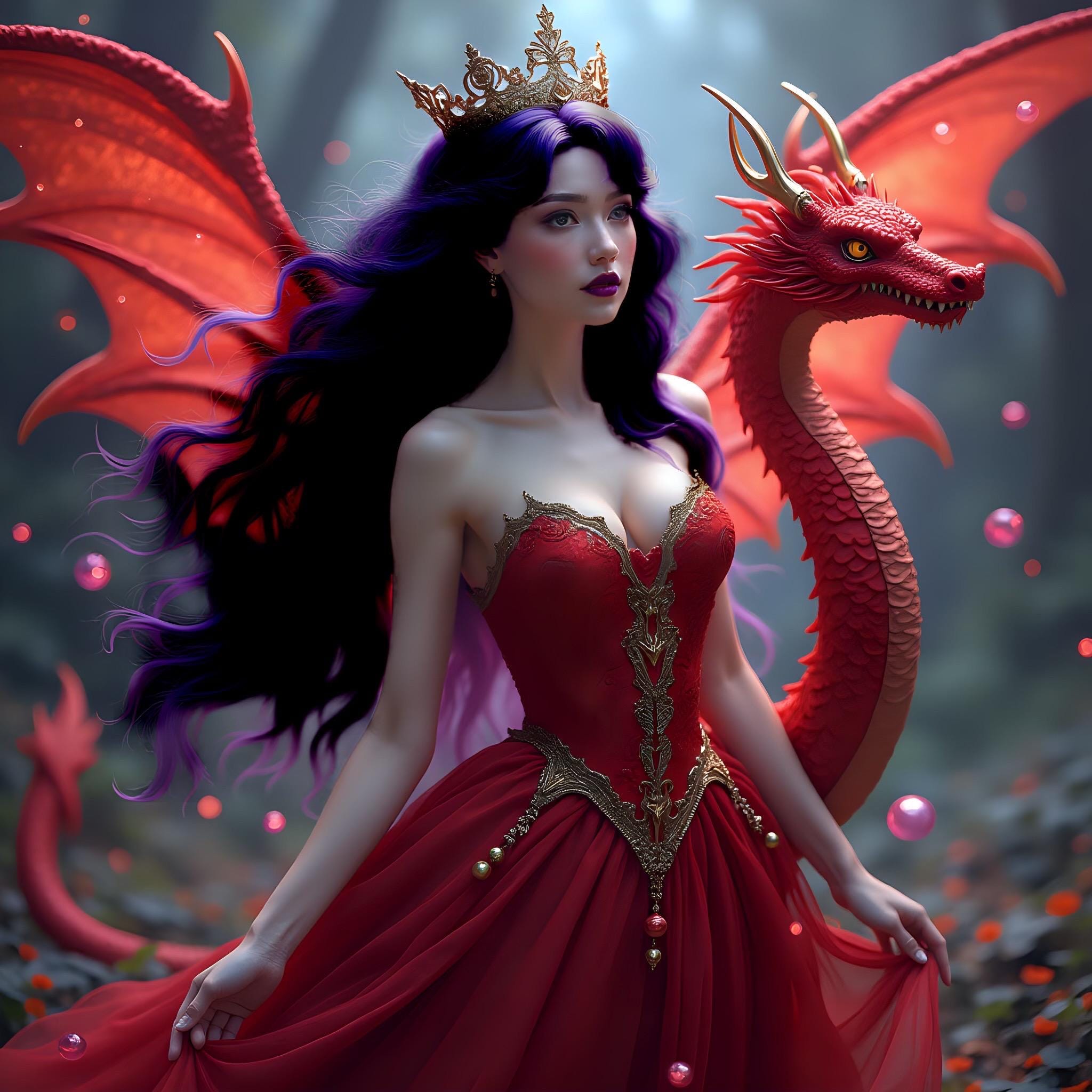 5D red fairy with dragon Diamond Painting, Square RESIN Gem Art (50x50)